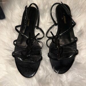 Saint Laurent Black Patent Strappy Heels